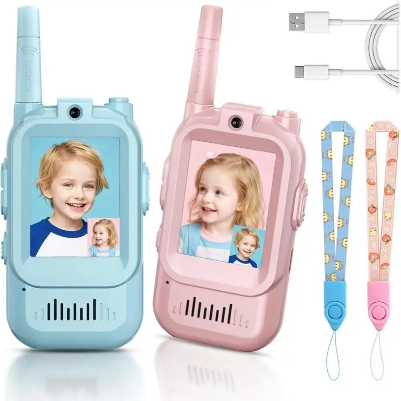 Kids Video Walkie Talkies Toys 2 Pack Long Range Communication with Camera Ideal Colorful Audio for Outdoor Indoor Play Holiday